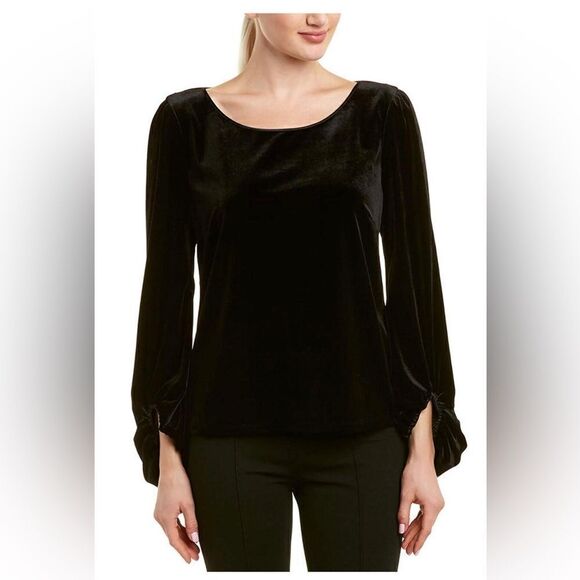 LAUNDRY BY SHELLI SEGAL Classic Long-Sleeve Top, Black, Small - Picture 1 of 4